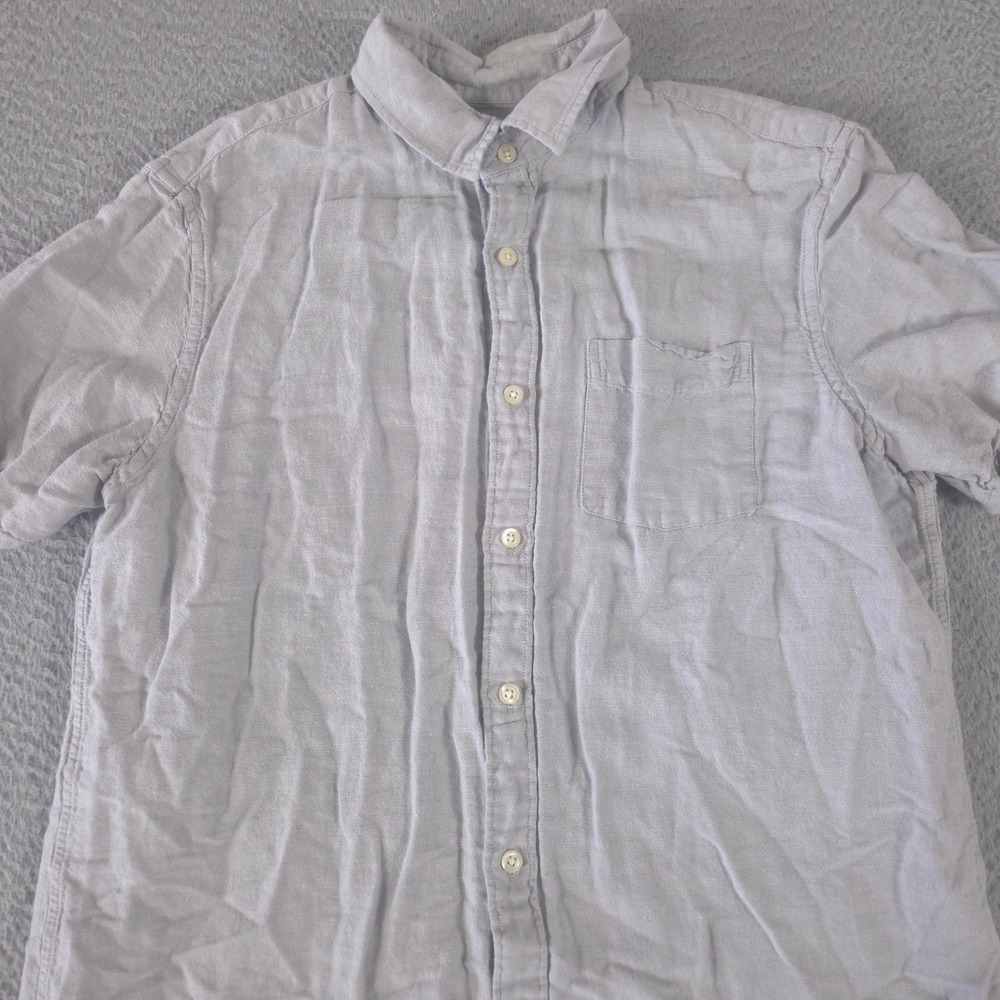 Gap Shirt Mens Medium Gray Linen Cotton Blend Short Sleeve Pocket Travel Casual